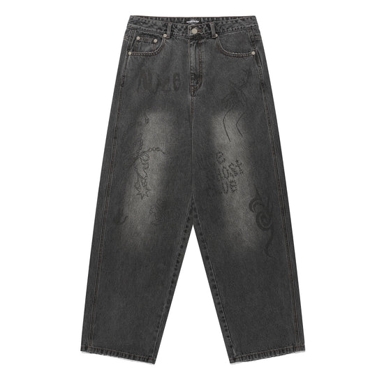 Nice Ghost Club Doodle Graphic Wide Jeans