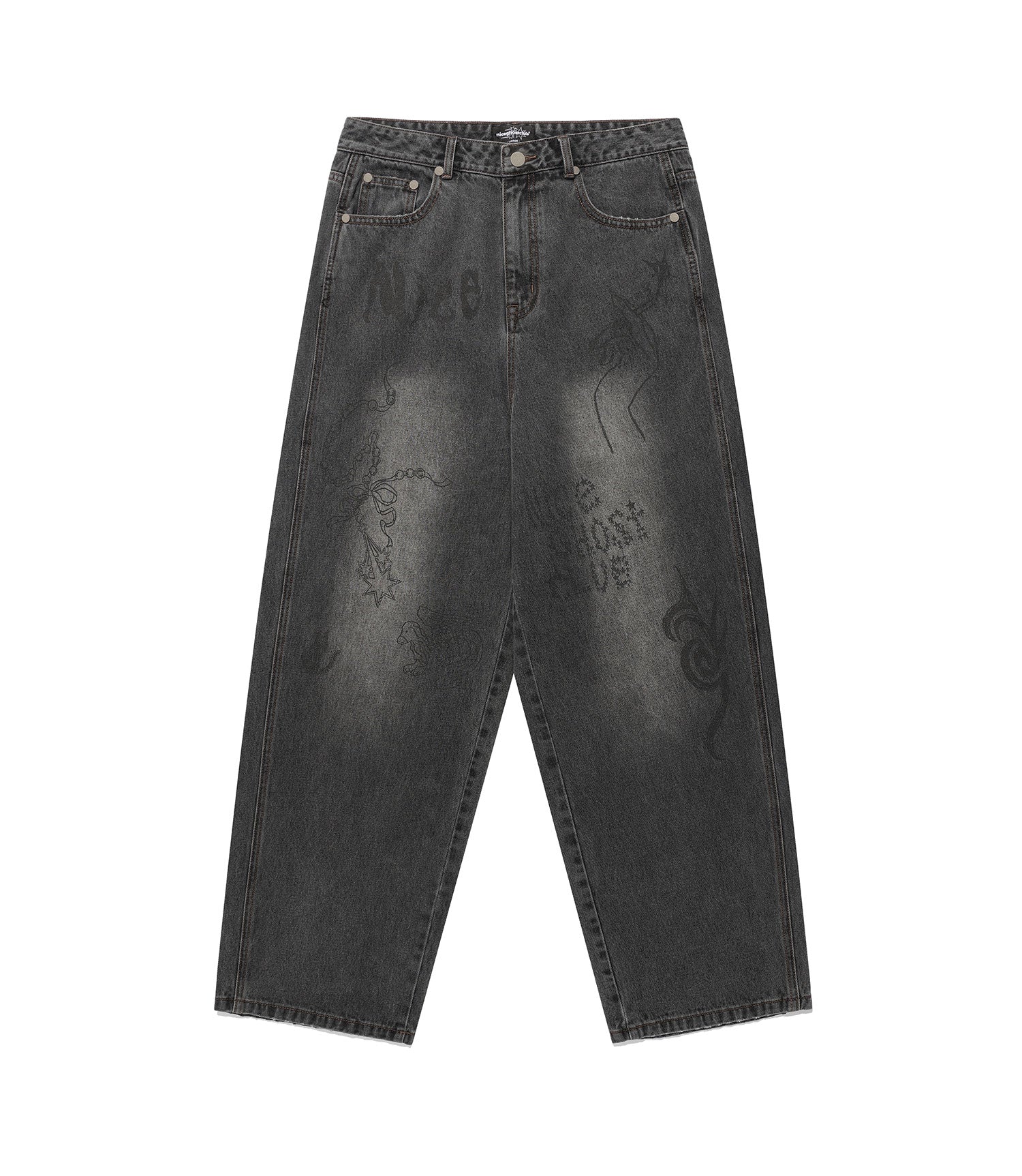 Nice Ghost Club Doodle Graphic Wide Jeans