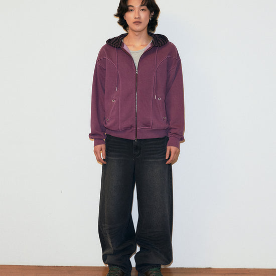 Mahagrid Pigment Stripe Mixed Zip Up Hoodie