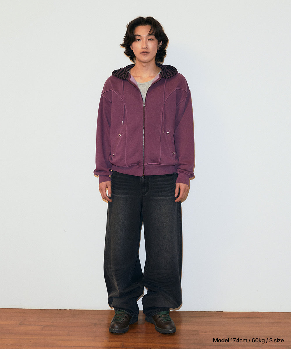 Mahagrid Pigment Stripe Mixed Zip Up Hoodie