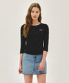 Marithé François Girbaud W SMALL CLASSIC LOGO HENLEY NECK 3/4 SLEEVE TEE ivory