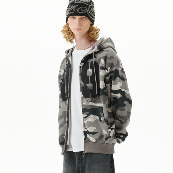 Mahagrid Camo Applique Zip Up Hoodie