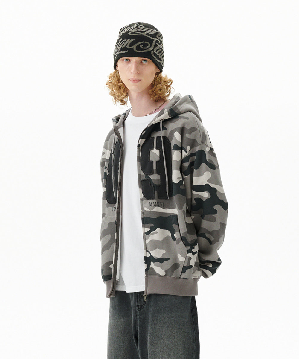 Mahagrid Camo Applique Zip Up Hoodie