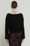 General Idea WOMAN Tie-Up Relaxed Fit Boat Neck T-Shirt [BLACK]