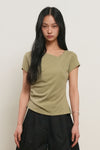 General Idea WOMAN Drape Shirring Short Sleeve T-Shirt [LIGHT KHAKI]