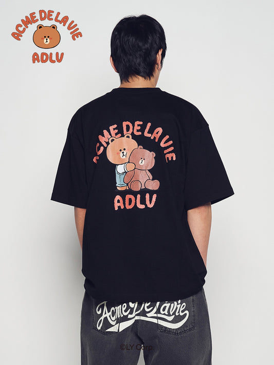 ADLV Bear Doll Hug Brown Line Friends Short Sleeve T-Shirt