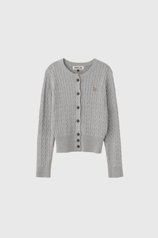 General Idea WOMAN GNRL Signature Superfine Wool Cable Cardigan [Light Grey]