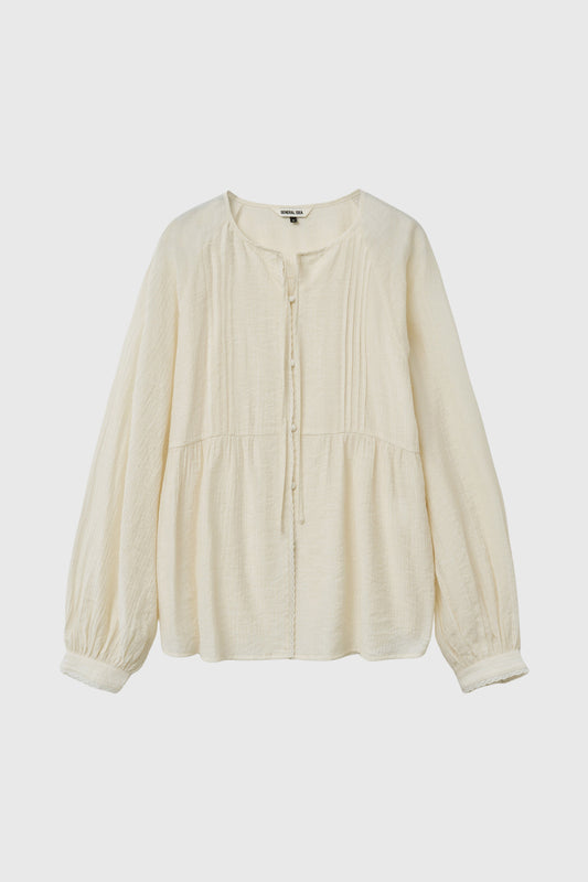 General Idea WOMAN Summer Loose Fit Raglan Pinched Pleat Blouse [IVORY]
