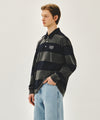 Marithé François Girbaud WASHED DENIM COLLAR LONG SLEEVE TEE blue