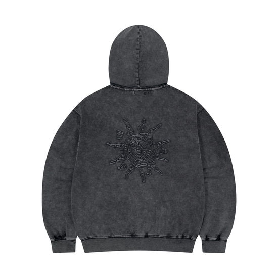 Mahagrid Washed Solar Applique Zip Up Hoodie