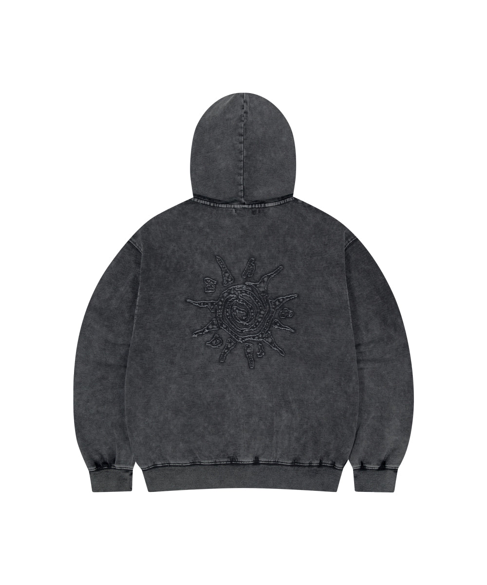 Mahagrid Washed Solar Applique Zip Up Hoodie