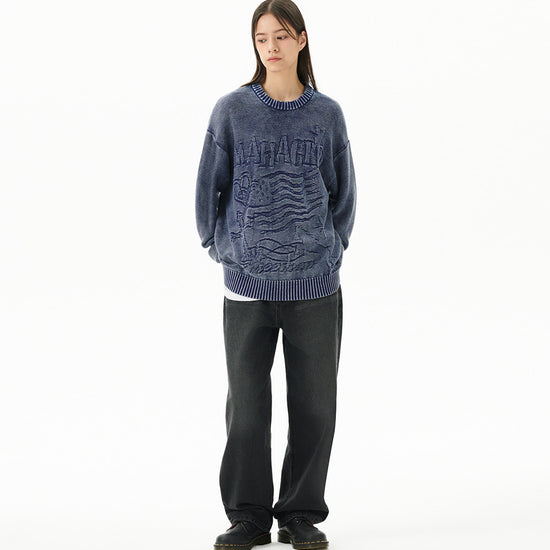 Mahagrid Pigment Flag Knit Sweater [Blue]