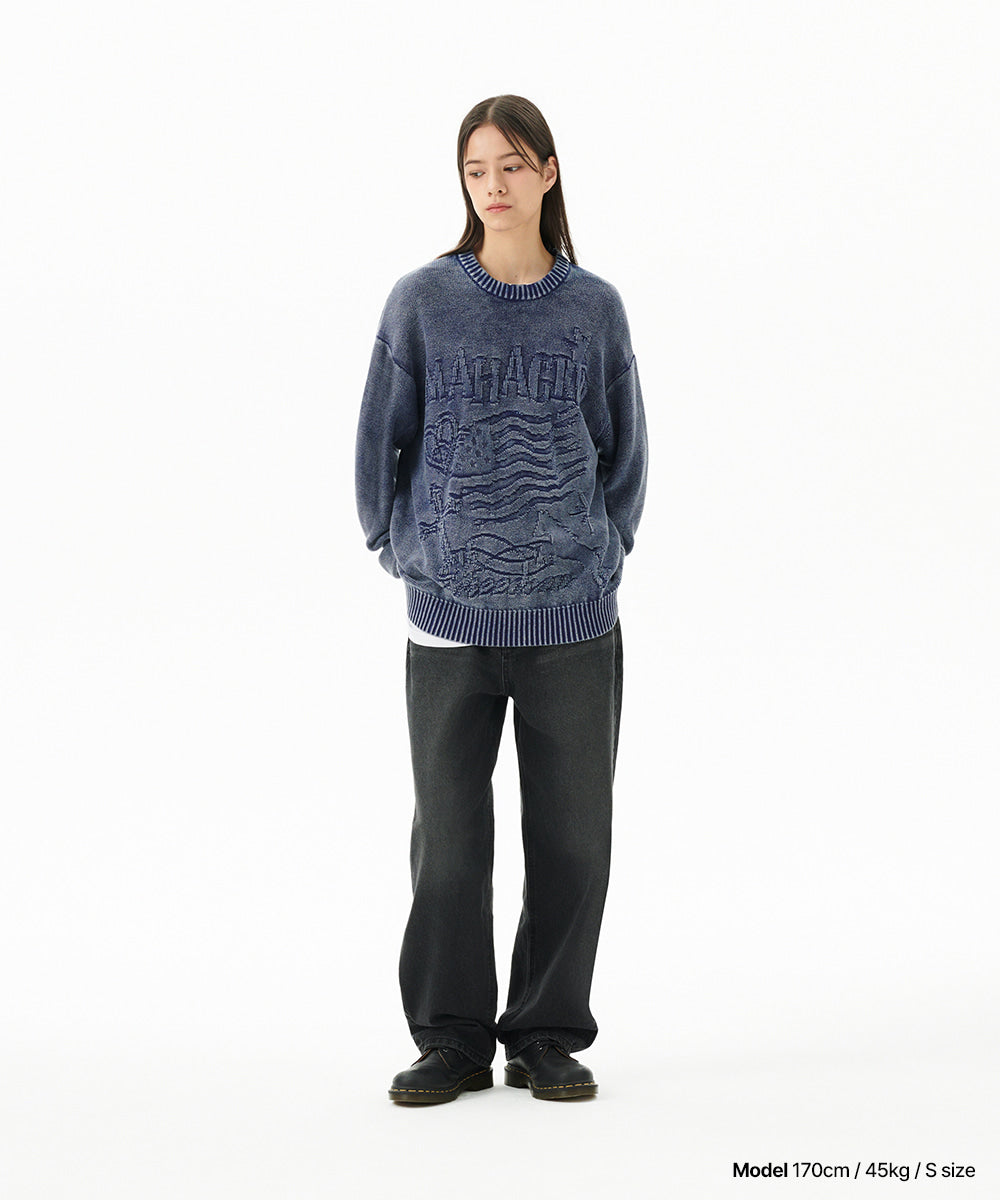 Mahagrid Pigment Flag Knit Sweater [Blue]