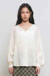 General Idea WOMAN Summer Loose Fit Raglan Pinched Pleat Blouse [IVORY]