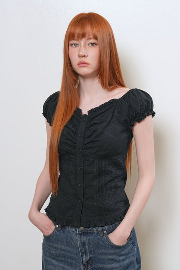 General Idea WOMAN Cap Sleeve Shirring Puff Blouse