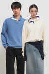 General Idea UNISEX Color-Block Collar Henley Neck Knit [3COL]