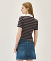 Marithé François Girbaud W STRIPE SLIM CROP COLLAR TEE