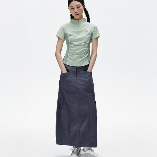 Mahagrid Shirring Half Zip-Up Jersey Tee