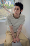 General Idea MAN Minimalist Embroidered Stripe Short Sleeve T-Shirt [OLIVE]