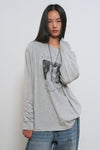 General Idea WOMAN Boat Neck Loose Fit Graphic T-Shirt [MELANGE GREY]