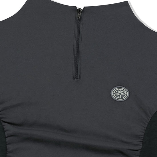 Mahagrid Shirring Half Zip-Up Jersey Tee