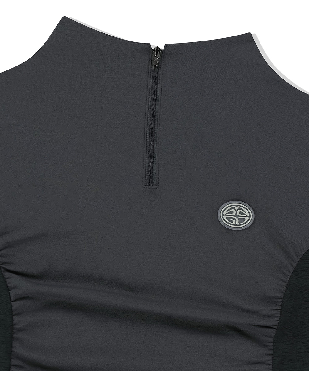 Mahagrid Shirring Half Zip-Up Jersey Tee