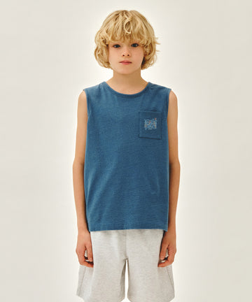 Marithé François Girbaud Kids Doodle Classic Logo Pocket Sleeveless Blue