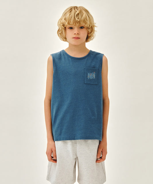 Marithé François Girbaud Kids Doodle Classic Logo Pocket Sleeveless Blue