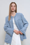 General Idea Woman Fringe Trim Tweed Jacket [Blue]