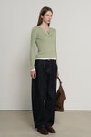 General Idea WOMAN Henley Neck Layered Knit Pullover [PISTACHIO]