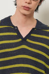 General Idea UNISEX One-Button Collar Stripe Half Knit