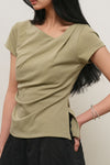 General Idea WOMAN Drape Shirring Short Sleeve T-Shirt [LIGHT KHAKI]