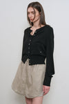 General Idea WOMAN Sheer Shirring Layered Banding Mini Skirt [ASH KHAKI]