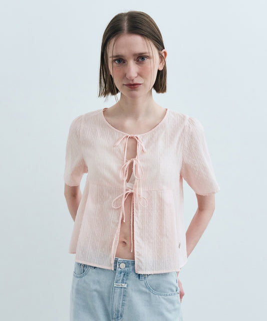 Marithé François Girbaud W Round Neck Ribbon Shirt Pink