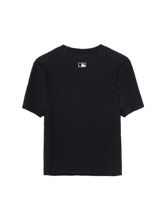 MLB Women's Basic Street Ribbed Short Sleeve Knit Pullover