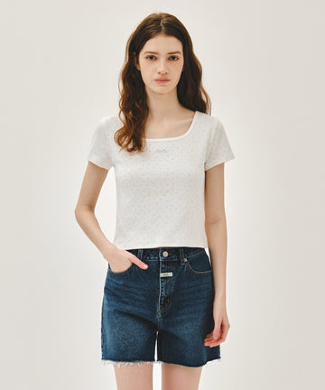 Marithé François Girbaud W FLOWER SLIM CROP TEE