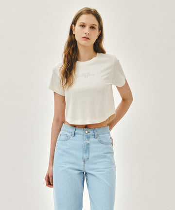 Marithé François Girbaud W SILVER LETTERING CROP TEE