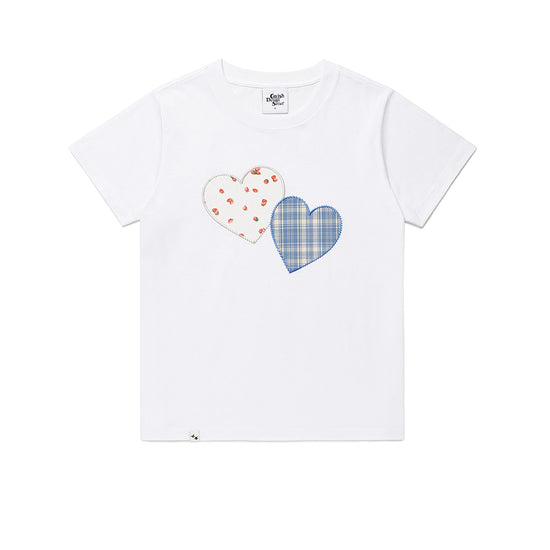 Cavish Women's Twin Heart Appliqué Short Sleeve T-Shirt in White