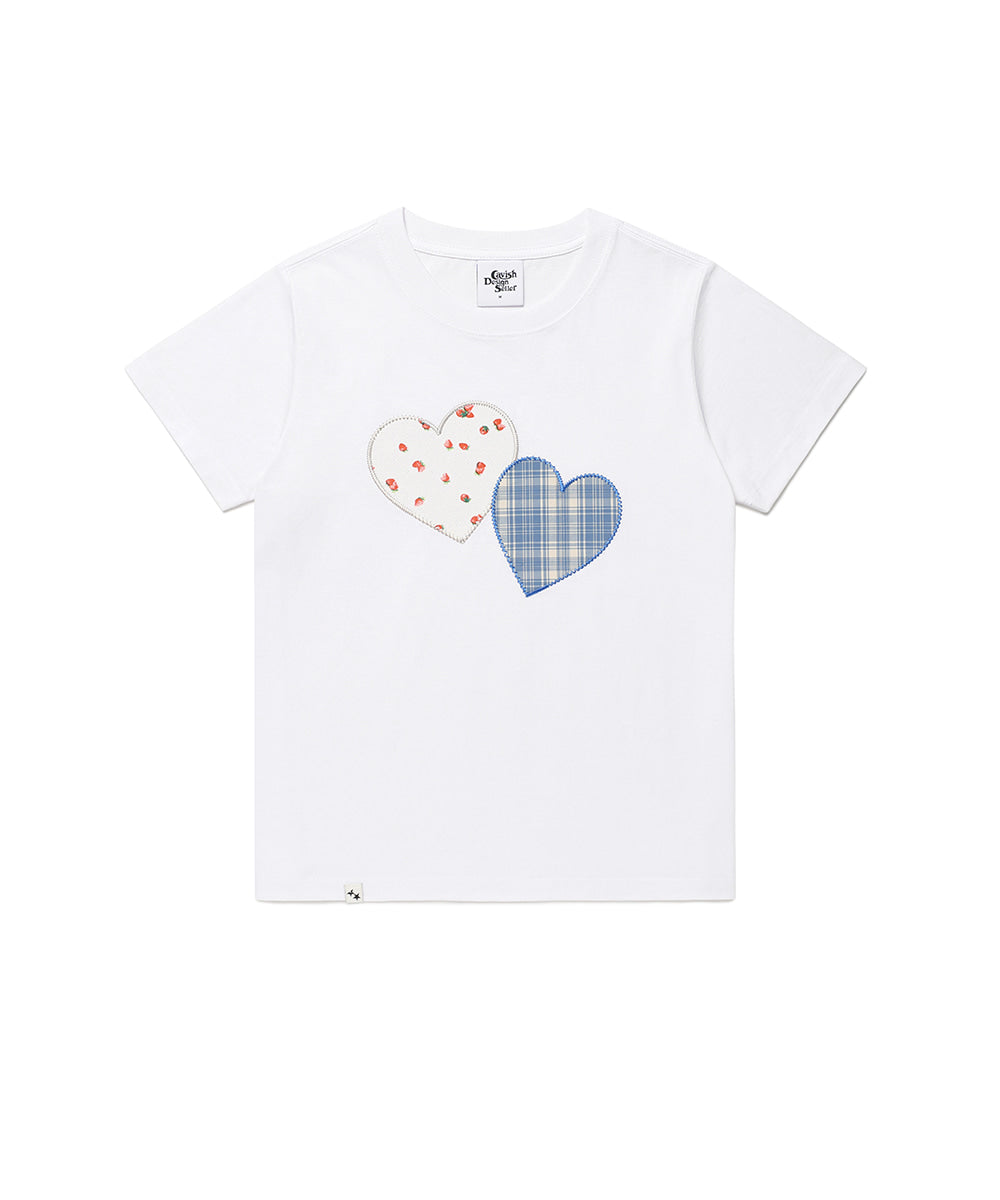 Cavish Women's Twin Heart Appliqué Short Sleeve T-Shirt in White