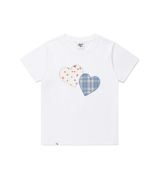 Cavish Women's Twin Heart Appliqué Short Sleeve T-Shirt in White