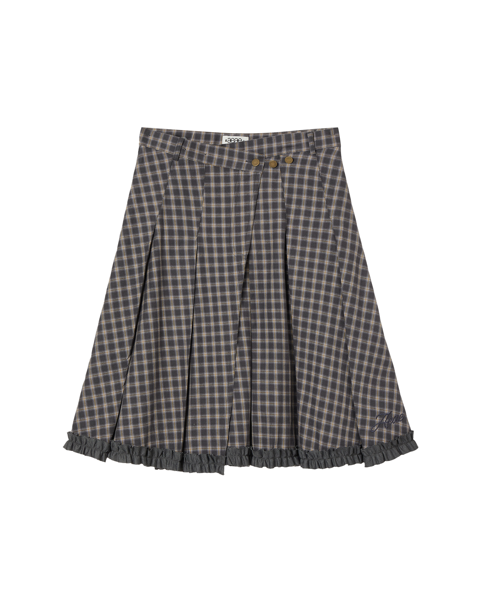 AEAE Check Wrap Pleats Skirt Grey