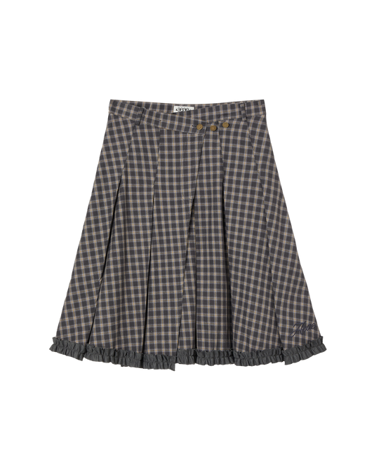 AEAE Check Wrap Pleats Skirt Grey