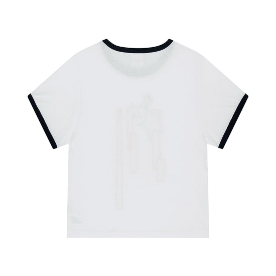 Mahagrid Flag Applique Ringer Crop Tee in White