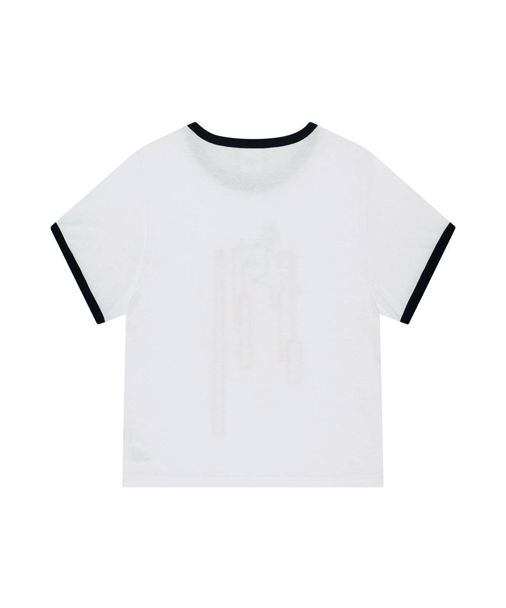 Mahagrid Flag Applique Ringer Crop Tee in White