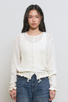 General Idea WOMAN Bouclé Punching Ruffle Cardigan [IVORY]