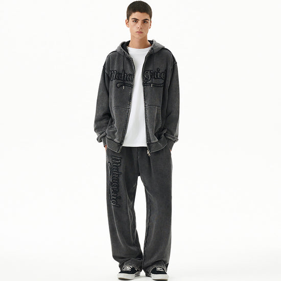 Mahagrid Washed Cut Off Applique Hood Zip Up