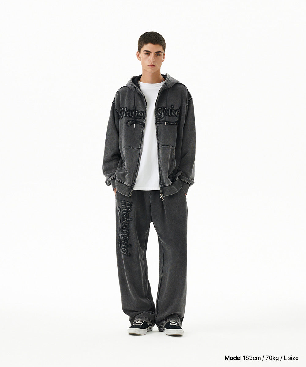 Mahagrid Washed Cut Off Applique Hood Zip Up