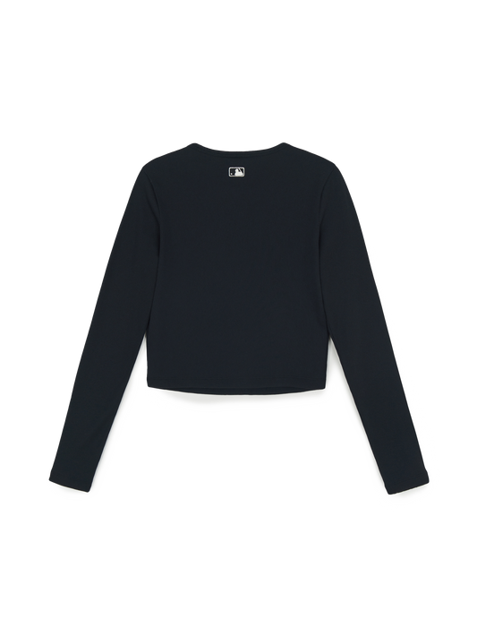 MLB Women's Basic Slim Ribbed Crop Long Sleeve T-Shirts