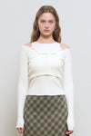 General Idea WOMAN Boat Neck Cardigan Sleeveless Set [IVORY]