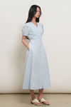 General Idea Woman Stripe V-Neck Puff Long Dress